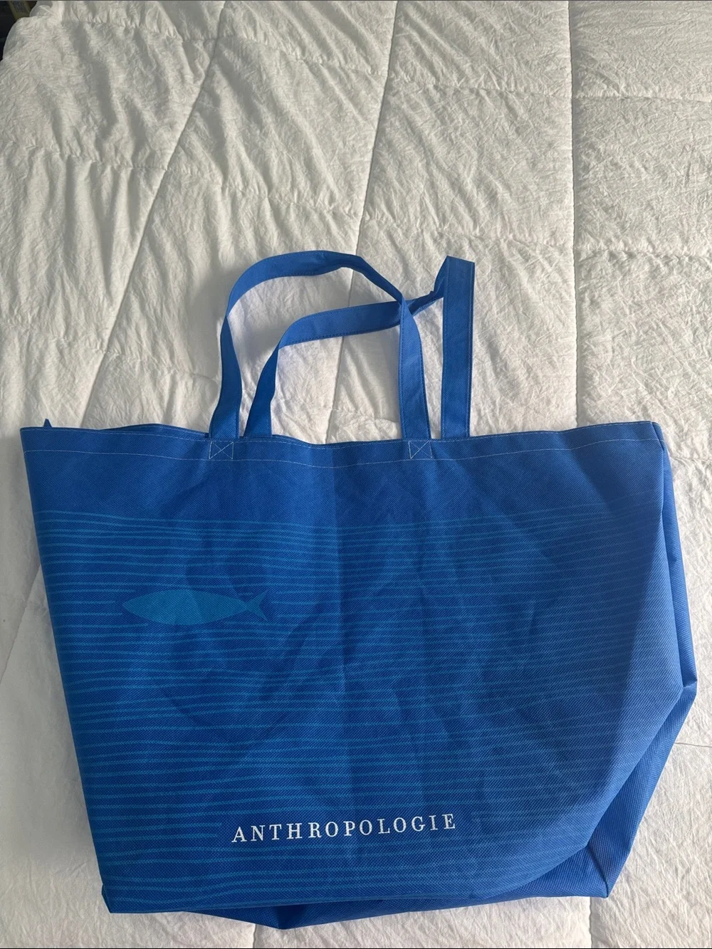 Anthropologie Royal Blue Striped Logo reusable Tote